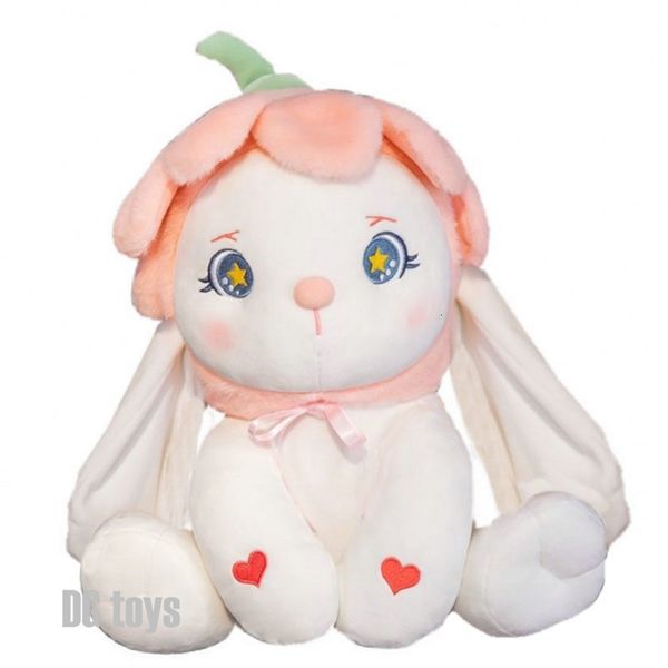 Almofadas de pelúcia Almofadas Peach Pétala Chapéu em forma de flor Red Heart Bunny PLushie Recheado Olhos Grandes Lolita Coelho Branco Brinquedo Presente Fofinho para Menina Nascimento 230603