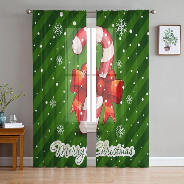 Tenda Merry Christams Candy Tulle Tende per soggiorno Camera da letto Cucina Decorazione Chiffon Voile trasparente Finestra Drappo personalizzato