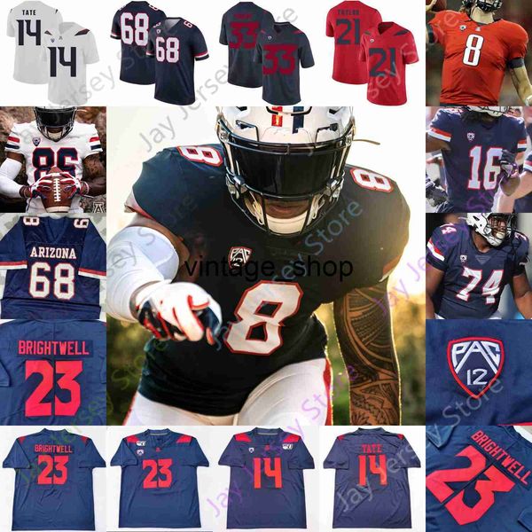 Maglia da calcio Vin Arizona Wildcats NCAA College Rob Gronkowski Nick Foles Khalil Tate Gary Brightwell J.J. Taylor Cunningham Berryhill III