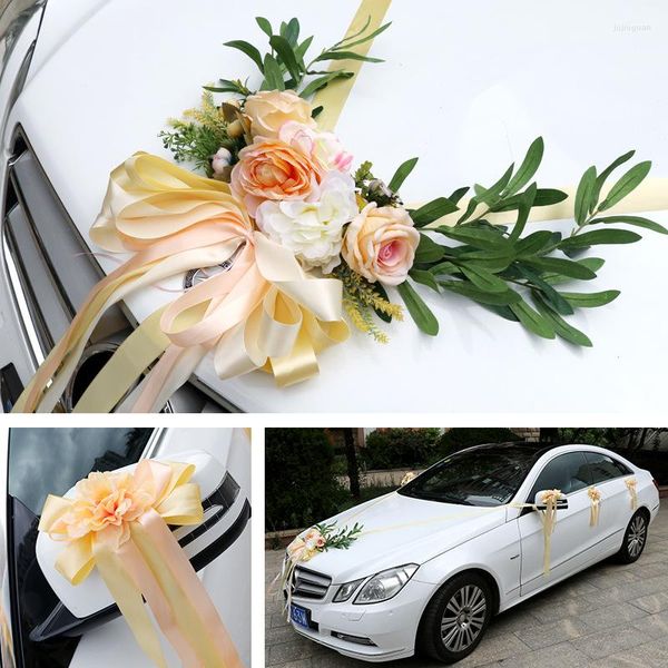Fiori decorativi 4 colori Kit di decorazioni per fiori di seta per auto da sposa Schienale per sedia multicolore europeo Artificiale