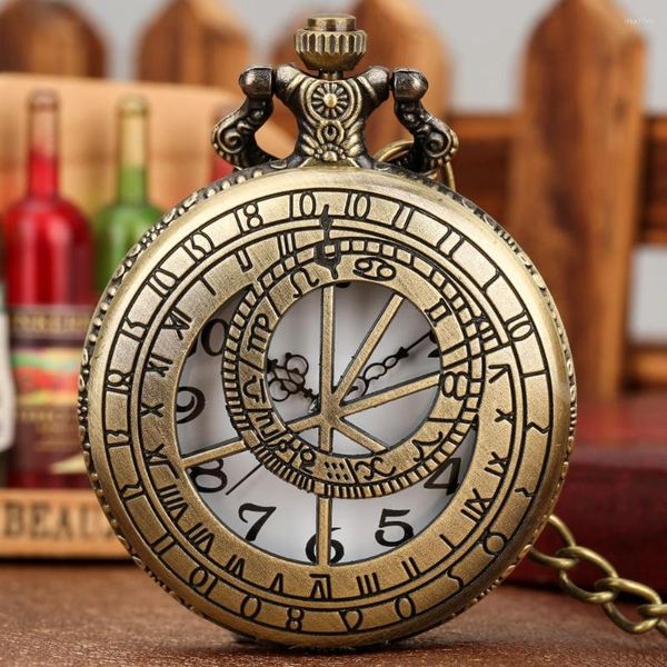 Orologi da taschino Zodiac Bussola Modello Bronzo Retro Quarzo Uomo Donna Collana Orologio Ciondolo Antico Regali Reloj De Bolsillo