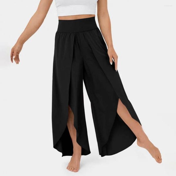Aktif Pantolon Yoga Rahat Uzun Pantolon Anti-Diliş Pansuman Şık Kadınlar Flowy Split Geniş Bacak