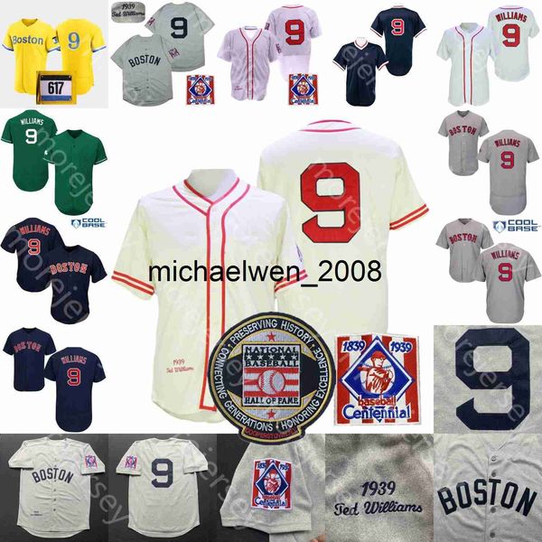 Mi208 Ted Williams Jersey Hall Of Fame Patch 1939 Creme Cinza Branco Cooperstown 2021 City Connect Jogador Dia dos Pais Saudação ao Serviço Cinza Marinha Vermelho Branco Fãs Jogador Gr