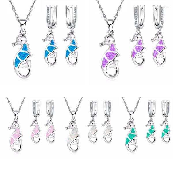 Collana orecchini set 2023 carino ippocampo gioielli per donna accessori regalo anniversario moda imitazione opale con