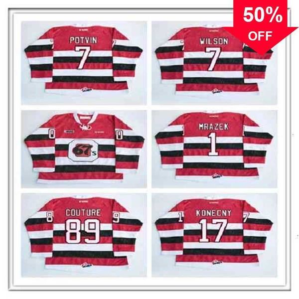 Mag C202 Custom CHL Ottawa 67s Jersey Hockey 1 petr mrazek 17 travis konecny 89 Logan Couture 7 Potvin Wilson Stitched OHL CCM Hockey Jerseys Red