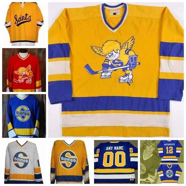 C2604 A3740 Maßgeschneidertes WHA Minnesota Fighting Saints Mike Walton Wayne Connelly vom Spiel getragenes Ted Hampson Terry Ball Jack Carlson Ray McKay Hockey-Trikot für Herren