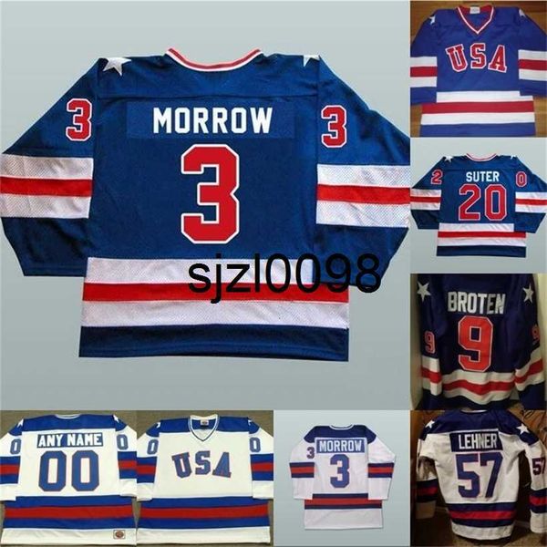 Sj98 1980 Miracle On Ice Hockey Maglie Uomo 3 Ken Morrow 16 Mark Pavelich 20 Bob Suter Team USA Hockey Jersey Blu Bianco