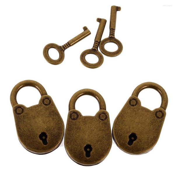 Lembrancinha de festa 3 peças mini cadeado de bronze pequeno metal archaize com chave