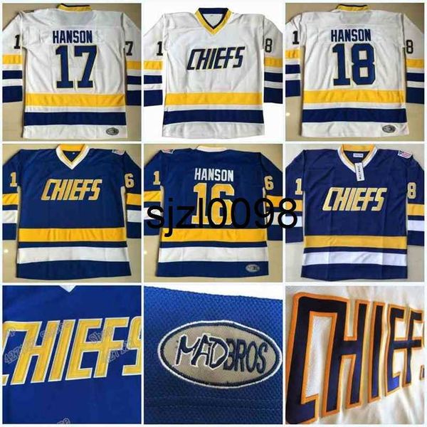 Sj98 Charlestown 16 Jack Hanson 17 Steve Hanson 18 Jeff Hanson Brother Slap Shot Filme Hockey Jersey Doule Costurado Nome Número