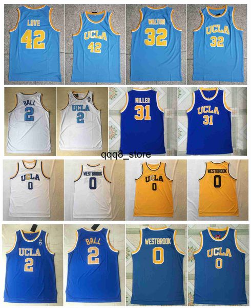 QQQ8 NCAA UCLA Bruins College Basketbol Formaları Russell Westbrook Lonzo Ball Reggie Miller Bill Walton Kevin Love Blue Boyut S-XXL