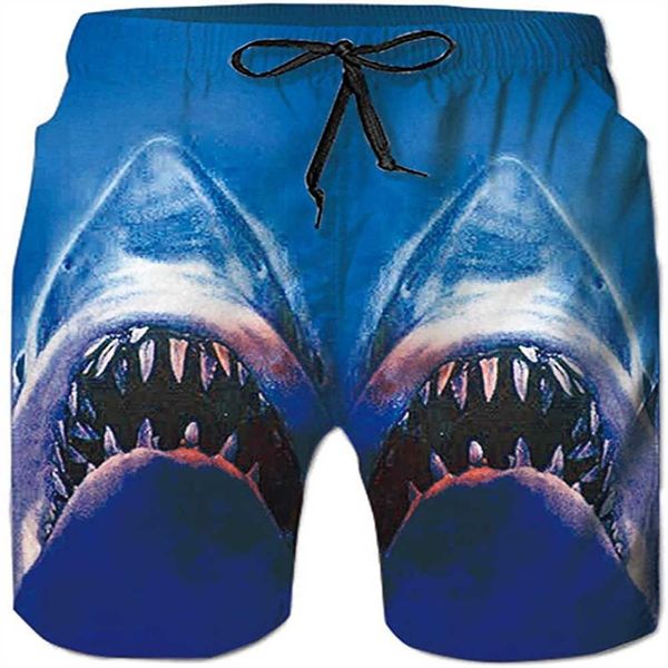 Yeni köpekbalığı eğlenceli erkekler yüzme basılı şort gevşek moda baskılı şort