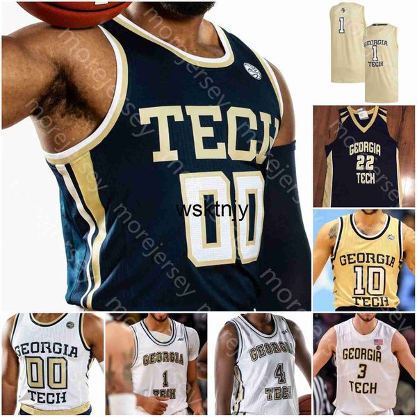 Wsk Custom Georgia Tech Jaquetas Amarelas Camisa de Basquete NCAA College Derrick Favors Josh Okogie Kenny Anderson Matt Harpring Jack Price Young