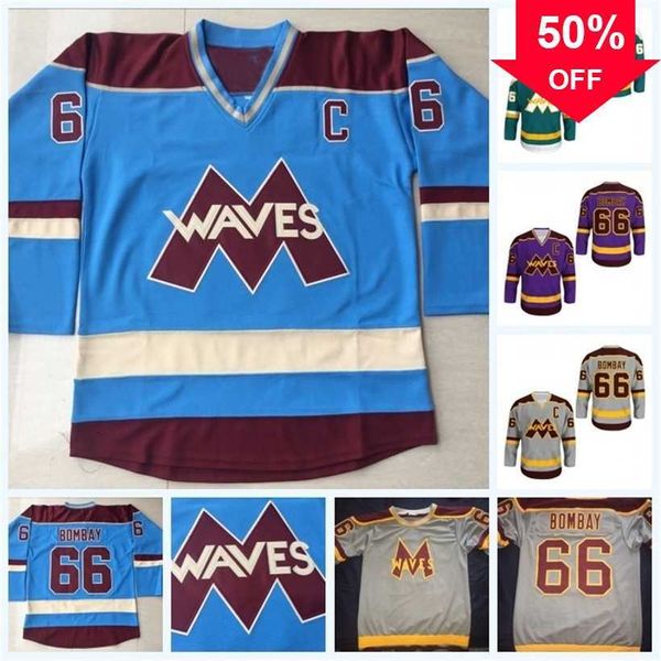 Mag A3740 Stitched 66 Gordon Bombay Gunner Stahl Mighty Ducks Waves Maglia da hockey Personalizzata Doppia cucitura Nome Numero MOLTO RARA NESSUNA RISERVA Jersey