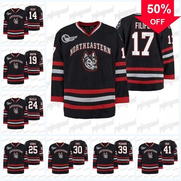 Mag Mit Northeastern Huskies Black Hockey Tournament Replica Away Jersey Filipe Ryan Solomon Cayden Primeau Ryan Shea John Picking Jeremy Davies