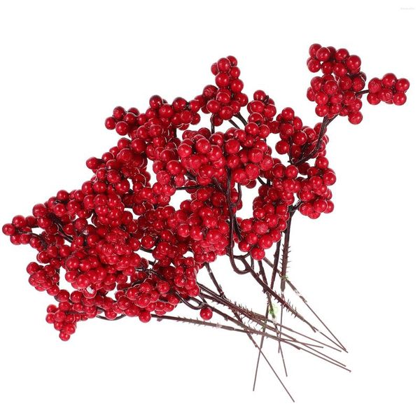 Flores decorativas 10 pçs para decoração de natal com bagas vermelhas pequenas bagas de caule de azevinho