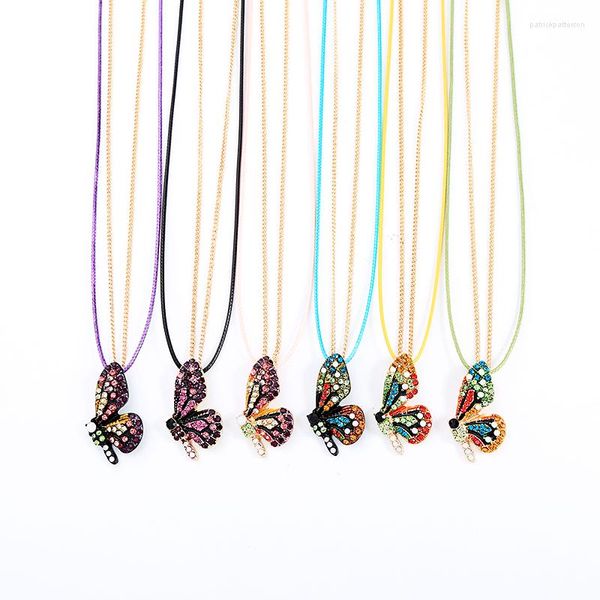 Anhänger Halsketten Kissme Exquisite Kristall Sechs-Ton Schmetterling Layered Halskette Für Frauen Faux WildlederLink Kette Mode-Accessoire