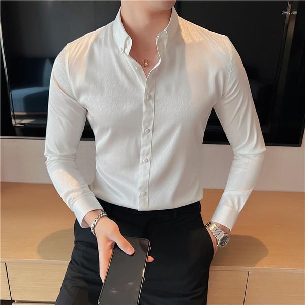 Camicie casual da uomo Plus Size 4XL-M Camicia da smoking a maniche lunghe jacquard 3D per uomo Abbigliamento 2023 Abiti da cerimonia da lavoro Slim Fit Chemise Homme