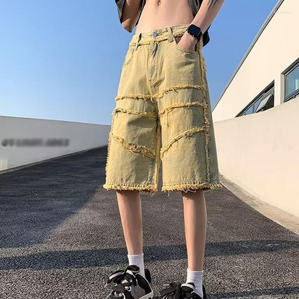 2024 Erkek Kot Moda Katı Denim Şort Erkek İlk Bahar Yaz Vintage Yırtık Gevşek Straigh Jean Street Giyim Erkekler Günlük Kısa Pantolon