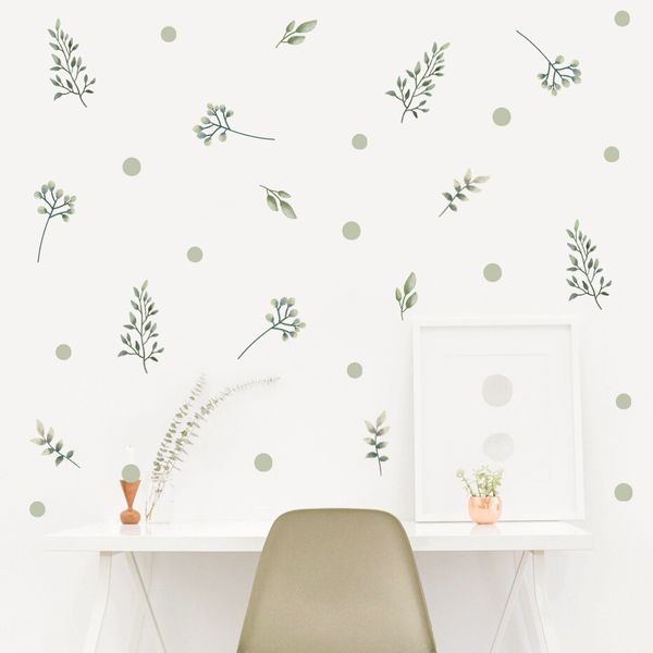 Cartoon Green Leaves Acquerello Vinyl Nursery Wall Stickers Stampa Kids Girls Room Living Room Interior Home Decor Wall sticker