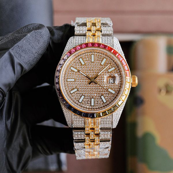 Diamante masculino arco-íris safira relógio mecânico automático design à prova dwaterproof água relógios de pulso montre de luxo 41mm