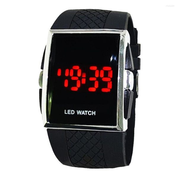 Armbanduhren Schwarze LED-Zahlenuhr zeigt die Zeit in Zahlen an und zeigt die Stunde, Minuten und Sekunden an. Zusätzliche rote Funktion zum Anzeigen