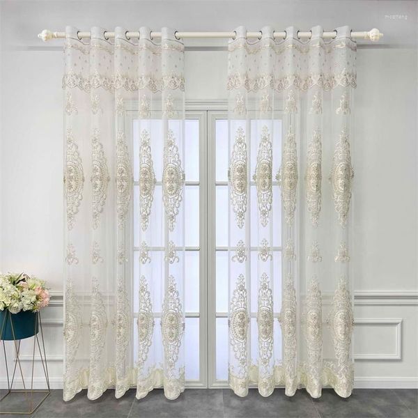 Cortina branca europeia de tule cortinas bordadas para janela quarto decoração sala de estar tamanho personalizado cortinas