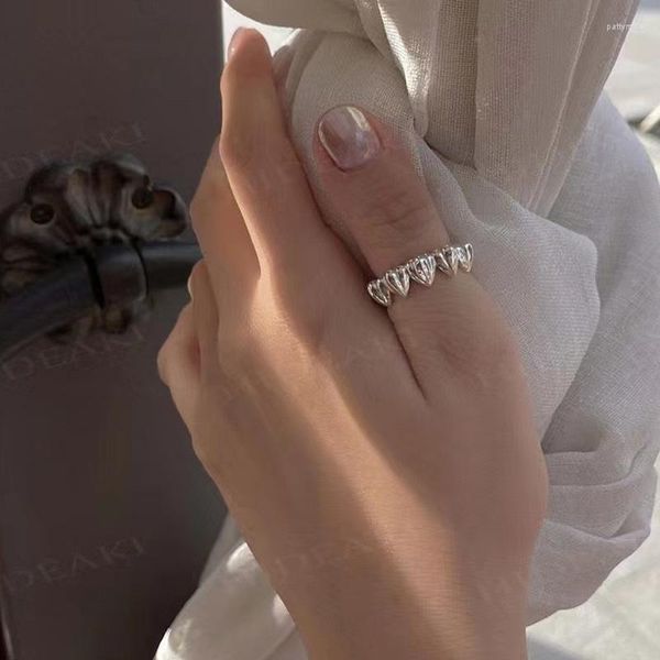 Anéis de cluster bonito real sterling sier coração para mulheres jóias finas moda mulher amor anel acessórios presentes da menina