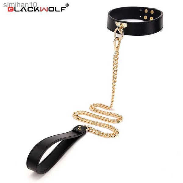 BLACKWOLF Slave Bed Bondage Collar Couro Genuíno Neck Restraint com Leash BDSM Erotic Sex Toys For Women Couples Adult Games L230518