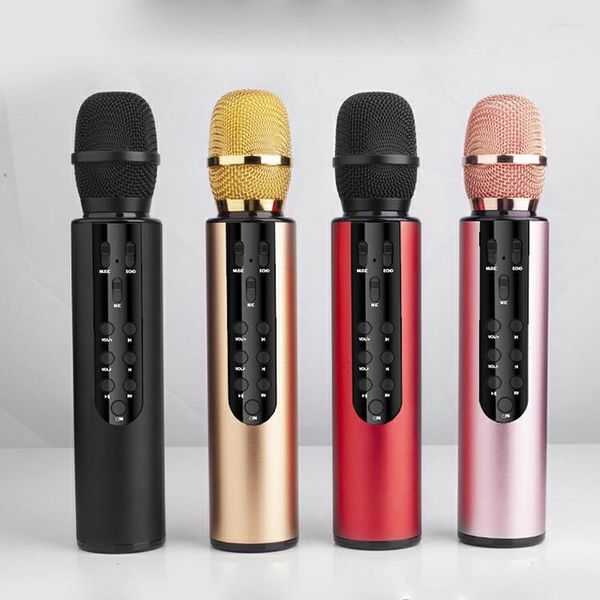 Microfones M6 Microfone Capacitor Sem Fio Alto-falantes duplos Anfitrião Portátil para Casa Cantando Bluetooth Estéreo em Um