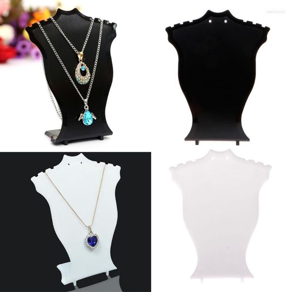 Collana Orecchini Set Busto in plastica Espositore per gioielli Nero Bianco Cremagliera lunga 066C