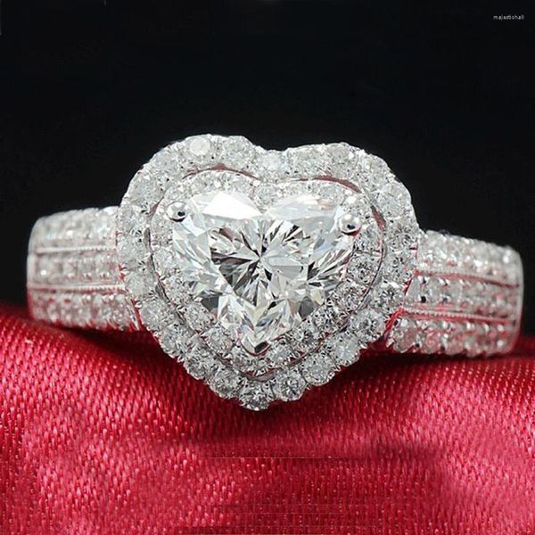 Cluster Rings Fashion Beautiful White Incrusted All Rhinestone Heart Engagement Wedding Ring Gifts