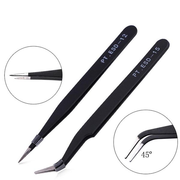 Ferramentas 2pcs reto e curvado Pinças pontiagudas para a extensão dos olhos Extensão de cílios Rhinestones Rhinestones Gems Picker Stainless Tweezer