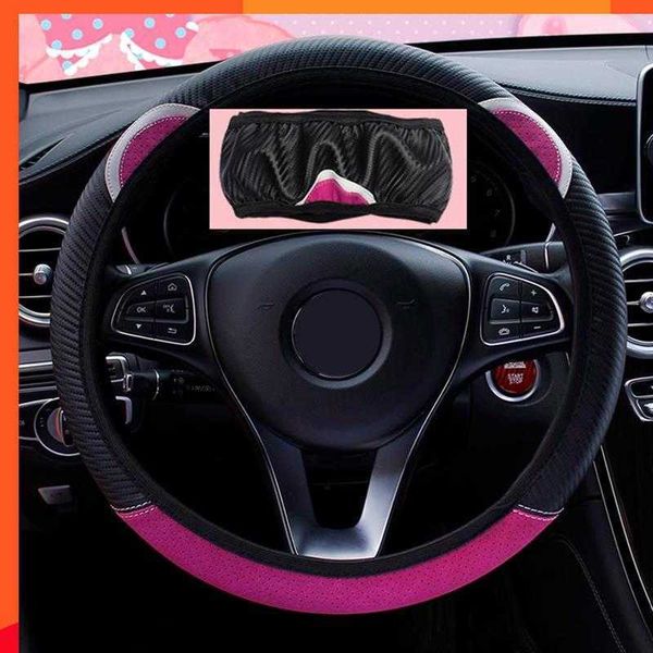 Nova capa de volante de orelha de gato de desenho animado fofa universal fibra de carbono estilo de carro capas de volante de carro decoração automática