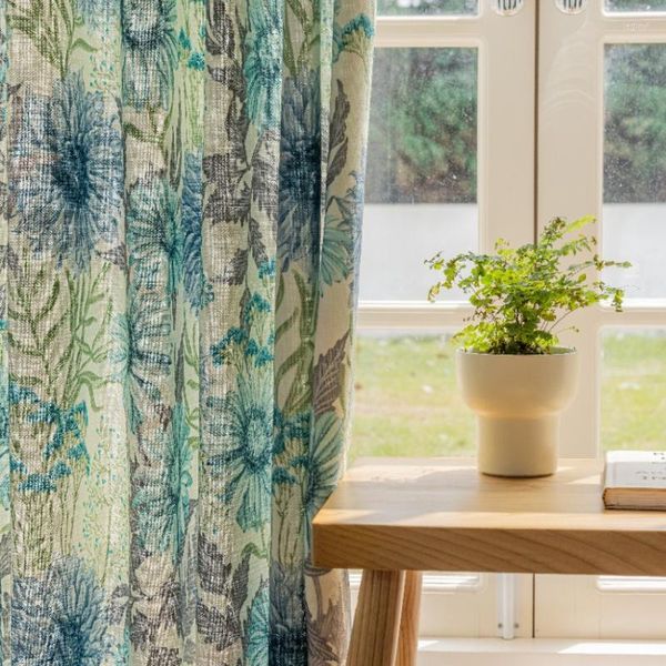 Cortina jardim americano francês planta flor algodão estampado quarto sala de estar varanda cortinas