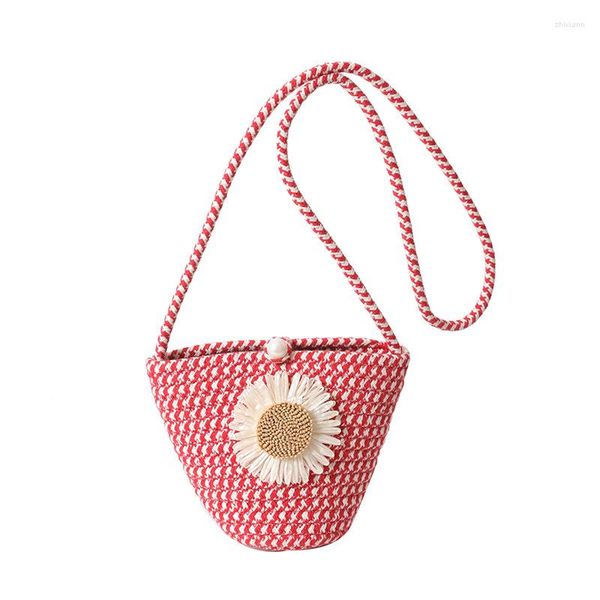 Вечерние сумки симпатичные цветочные женщины ручной работы маленькая ковша сумочка хлопковая веревка с жемчужной пряжкой мода мини -телефонная сумка для телефона повседневное летнее пляж