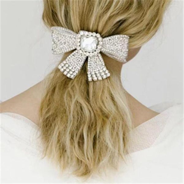 Fermagli per capelli Crystal Bow-nodo a forma di pettine Barrettes Gioielli da sposa per le donne Accessori per copricapo con forcine per strass