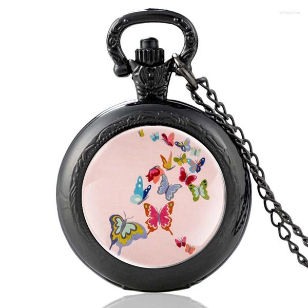 Relógios de bolso Design exclusivo do mundo da borboleta Vintage Relógio de quartzo masculino feminino pingente colar horas relógio presentes