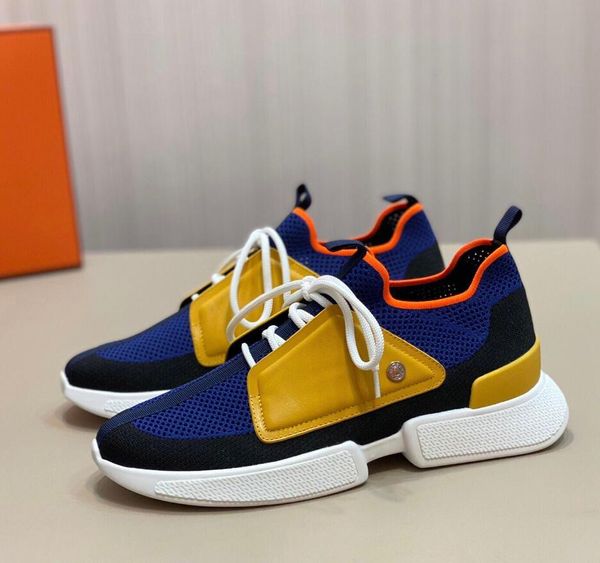 Luxo Designer Sapatos Casuais Sneaker Sporty Look Part Sneakers Man Shoes Knit Mesh Calfskin Borracha Sole Runner Lightweight Skateboard Sports Trainer 38-45Box