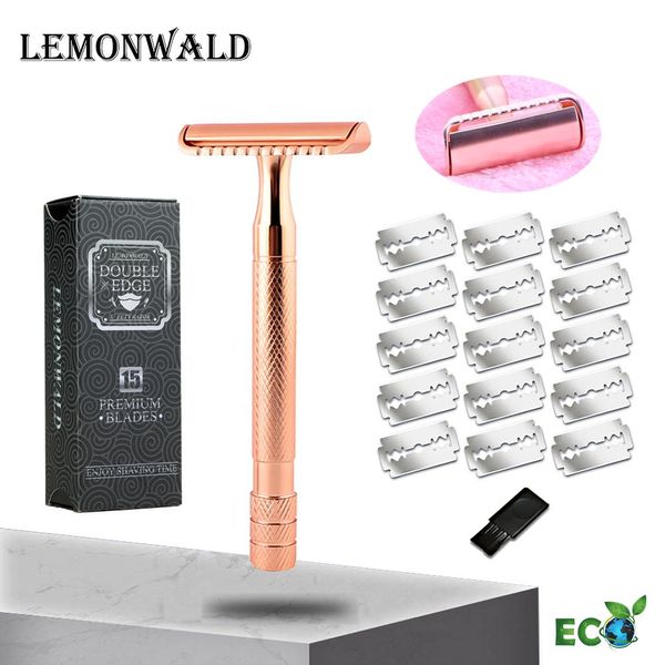 Blades Lemonwald Rose de Safety Razor para homens e mulheres.Inclui 15 lâminas de barbear melhor presente para o amor