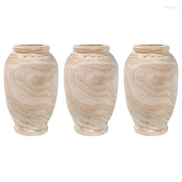 Vasen 3X Holzvase Dekoration Wohnzimmer Tisch Massivholz Ware Blumenflasche Ornament Zuhause