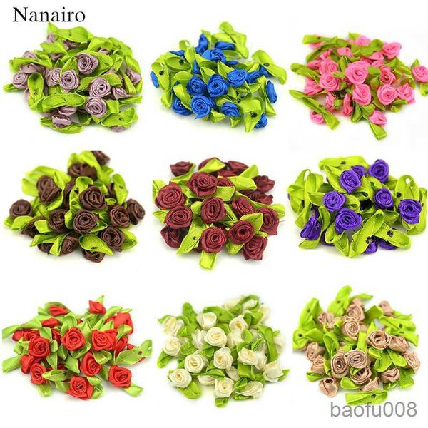 Sacchetti di bustine 100PCS Mini rosette di seta artificiali Teste di fiori in tessuto Realizzazione di nastri di raso fatti a mano Rose Mestiere fai da te per la decorazione di nozze R230605