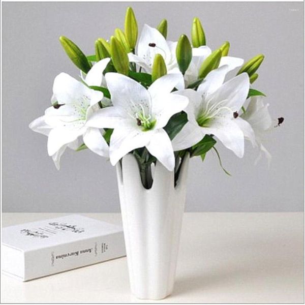 Dekoratif Çiçekler Düğün Partisi Favor 30 cm Beyaz Pembe Touch Tutkal Plastik Lily El Ev Sanat Dekoru Yapay Şube 5 Parça