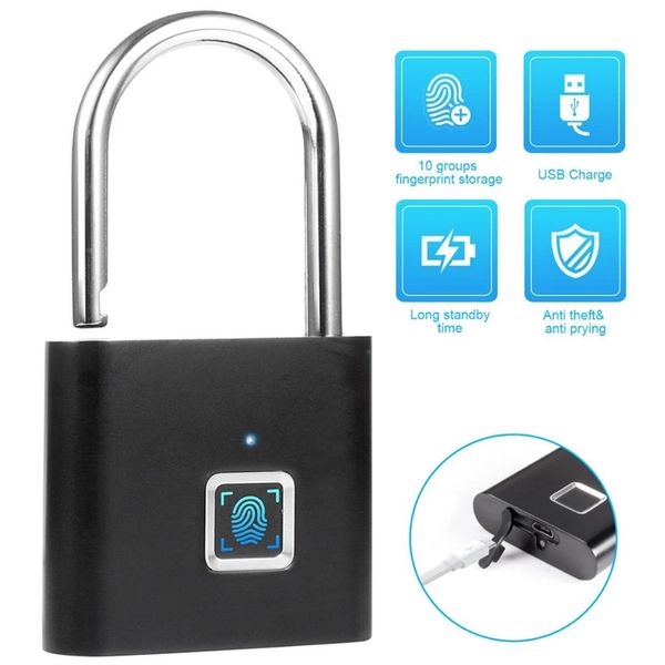 50 Pçs Smart Fingerprint Cadeado Keyless Thumbprint Biometric USB Charge Security Locker Bag Bag Bag Anti-roubo Locks