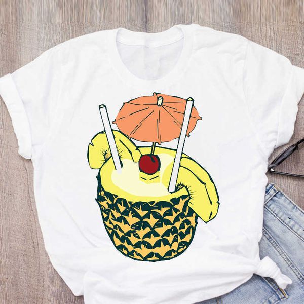 T-Shirt Arancione Ananas Stampa Frutta Grafica Grado superiore Harajuku Casual Street Abbigliamento O-Collo T-shirt da donna P230603