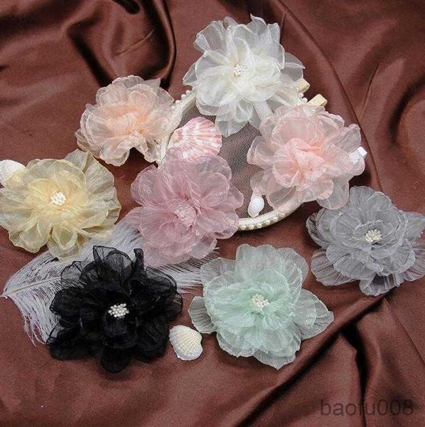 Borse bustina 5PCS 9CM Chiffon fatto a mano Abbigliamento fai da te Scarpe Cappelli Fiori Tornante Accessori per gioielli Corpetto in tessuto R230605