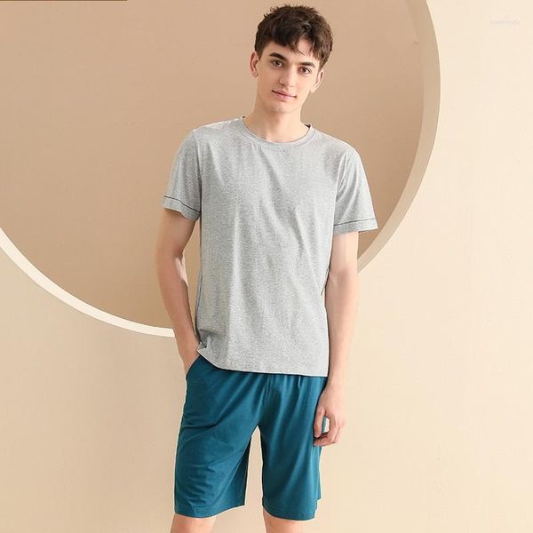 Herren-Nachtwäsche 2023 Sommer-Männer beiläufige Pyjama-Sets Männliche weiche Modal-Baumwollanzug-Männer-Rundkragen-Kurzschluss-Hülsen-T-Shirt-halbe Hosen