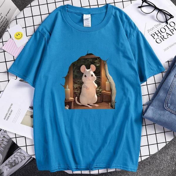 Herren-T-Shirts, Cartoons, niedliche weiße Maus, Heimdruck, T-Shirt für Männer, einzigartiges Baumwollhemd, lässig, coole Kleidung, klassische Marke männlich