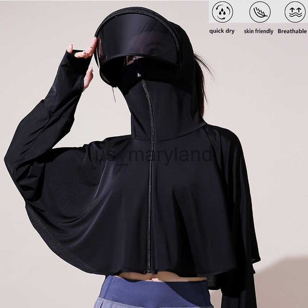 Chemises d'extérieur Protection solaire en soie de glace Veste à séchage rapide Peau coupe-vent Ombre à capuche Haut d'été Masque d'extérieur Protection UV Manteau multifonction J230605