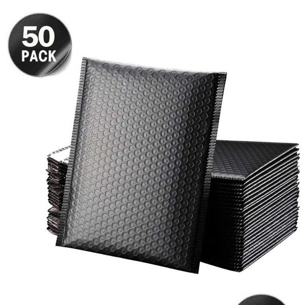 Sacos de embalagem preto 50 pçs bolha envelope folha auto-vedante mailer para embalagem de presente forrado poli bolsa de casamento envelopes drop deliv dhmxj