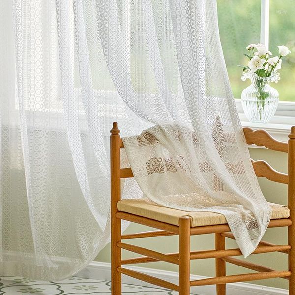 Cortinas de cortina para sala de estar estilo country malha quarto varanda fio branco renda francesa decoração de casamento